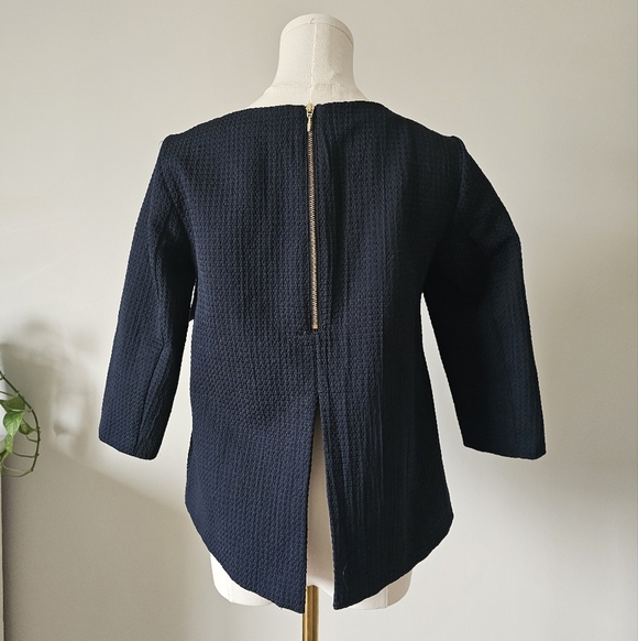 Club Monaco Xs Navy Boxy Ribbed Blouse - Picture 3 of 6